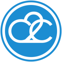 Logo_Simple_Circle_Small Kreisförmiges hellblaues Logo mit weißen Buchstaben